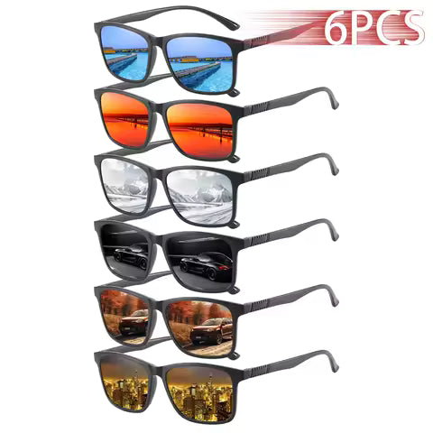 Lot de 6 Paires Lunettes de Soleil Carrées Vintage Rétro