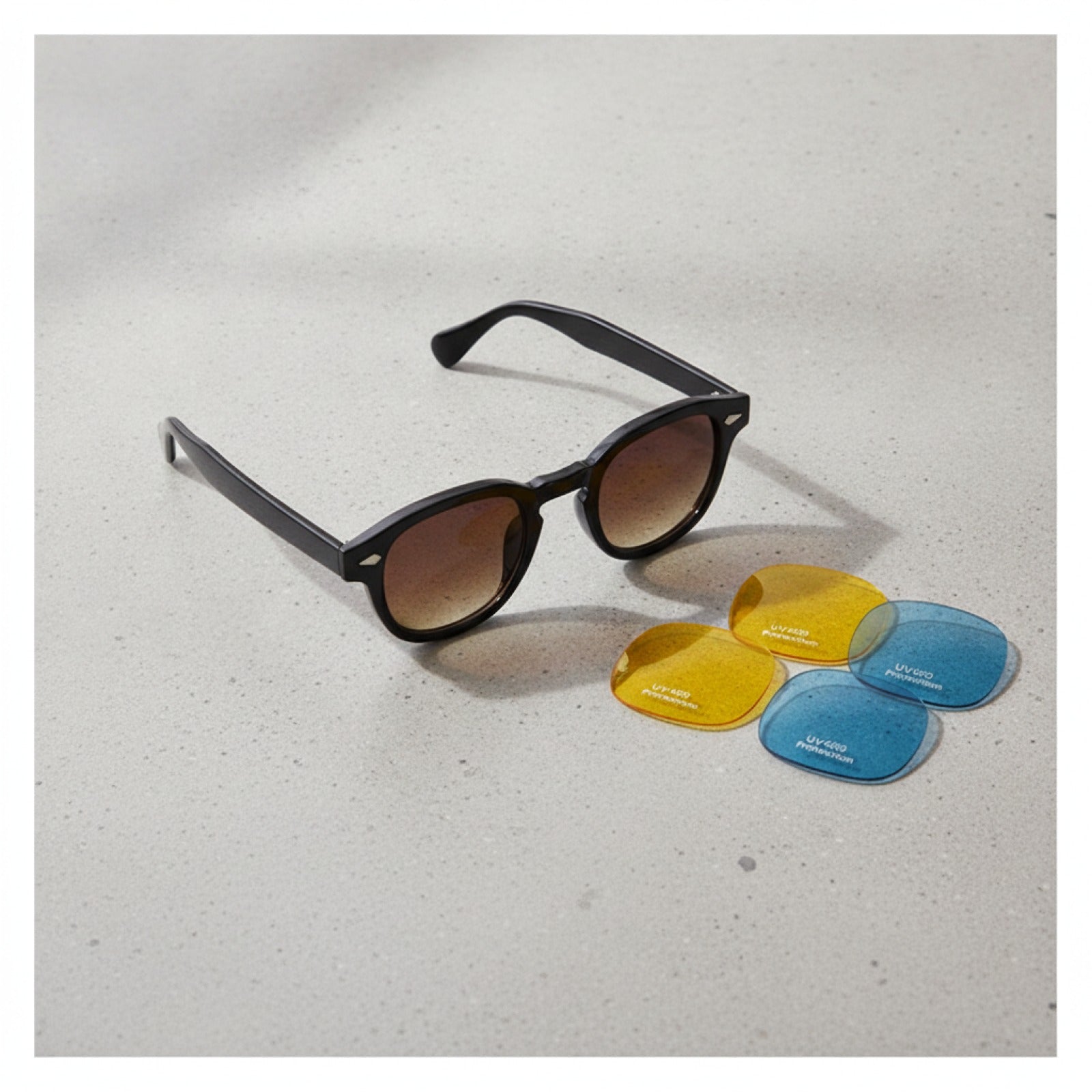 Lunettes de Soleil Vintage Rétro Rondes à Rivets