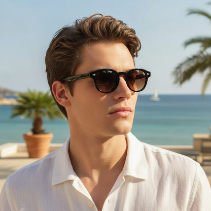Lunettes de Soleil Vintage Rétro Rondes à Rivets