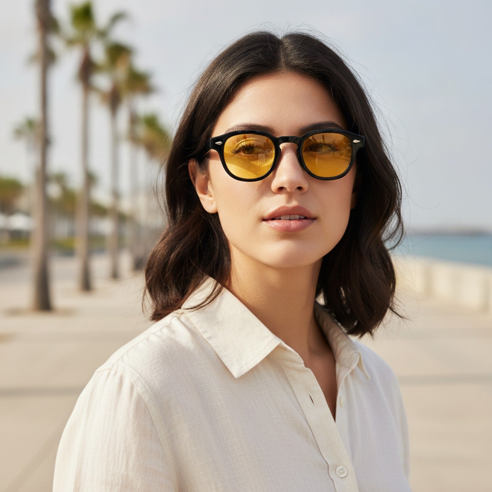 Lunettes de Soleil Vintage Rondes Coquillage UV400